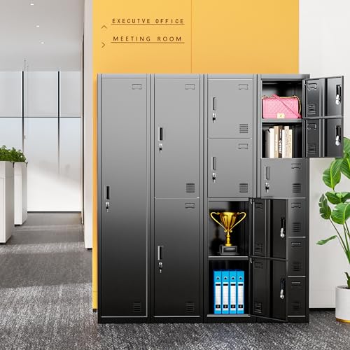 INTERGREAT 9 Door Storage Locker for Employee, Metal Locker for Office, Gym, Shool,Lockable Black Steel Locker with Lock and Card Slot for Home,Garage