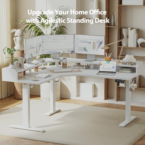 Agilestic L Shaped Electric Standing Desk with 2 Drawers, 63 Inch Ergonomic Adjustable Height Desk with Storage, Corner Desk Sit Stand up Computer Table for Work Office Home, Rustic Brown