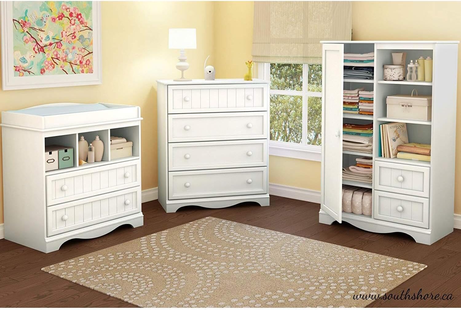Eclectic Elegance Armoire with Drawers for Kid's Room, Pure White - 18.75" D x 33" W x 48.75" H, Adjustable with 2 Doors and 2 Drawers
