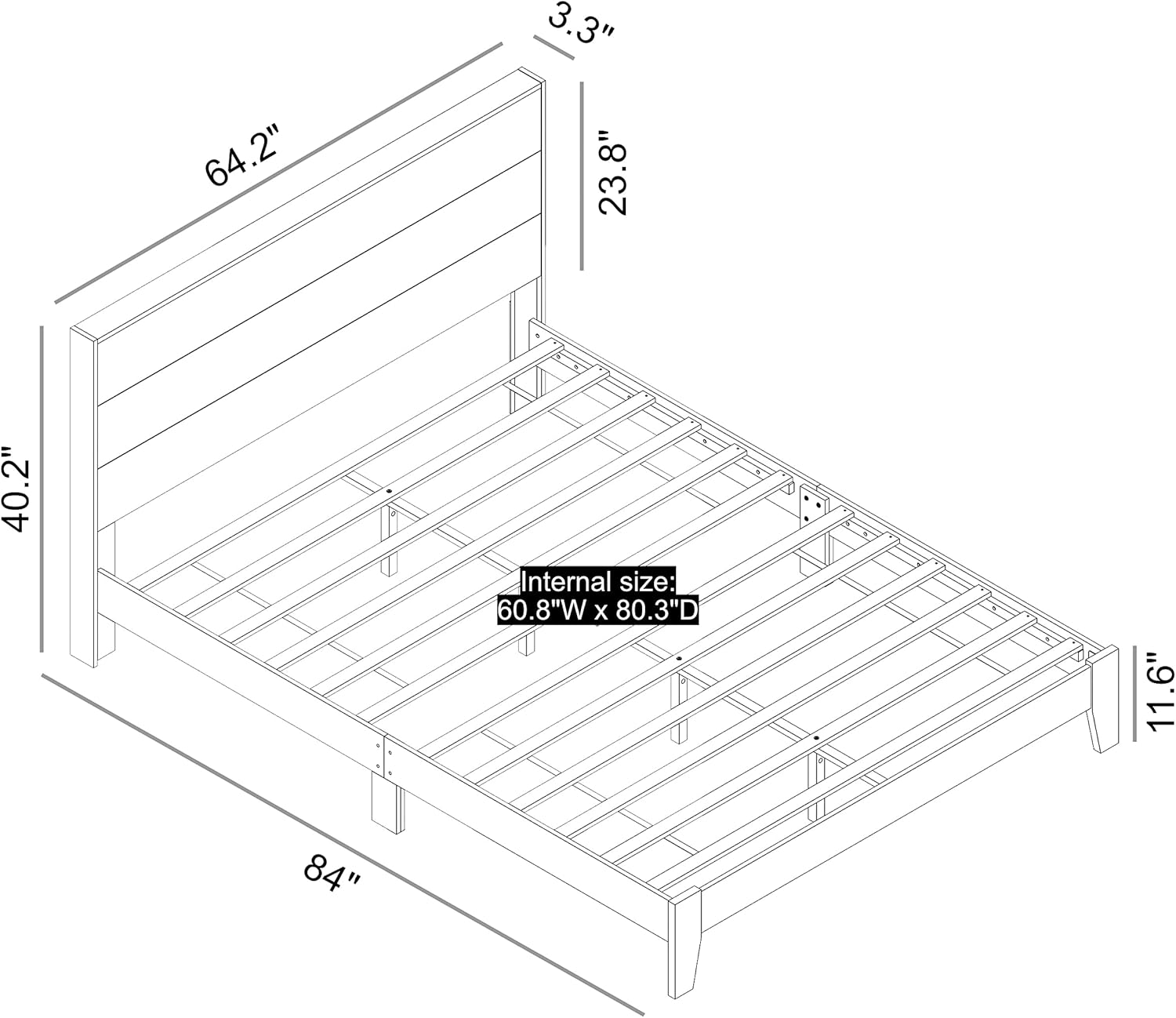Galano Payne Deluxe Platform Queen Bed Frame with Headboard, Mattress Foundation with Wood Slat Support, No Box Spring Needed, 64.17" L x 85.31" W x 40.15" H, Black