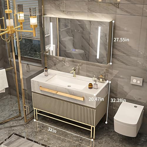 Bathroom Vanity - Bathroom Vanity with Sink Modern Freestanding Bathroom Vanity Set with Smart LED Makeup Heated Defogger Mirror Large Storage Capacity(44")
