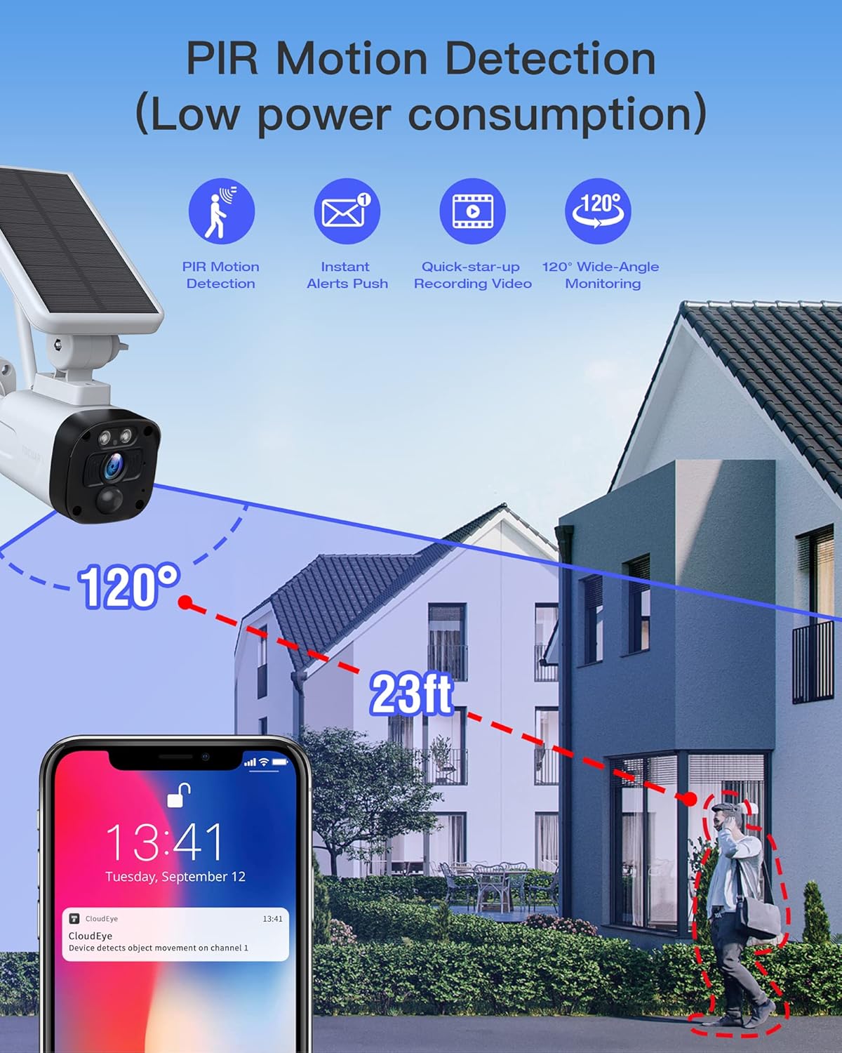 3MP Solar Security Camera System Wireless Outdoor for Home Surveillance, 4 Cameras Security System Solar Powered with Base Station, 2-Way Audio, PIR Motion Detection, Night Vision, IP65 Waterproof