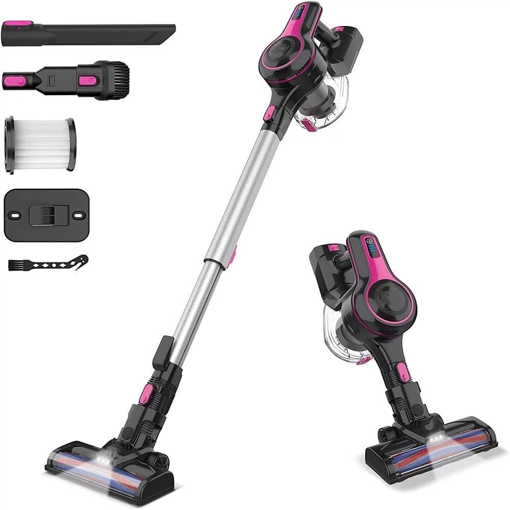 Cordless Vacuum Cleaner, 6-in-1 Rechargeable Stick Vacuum with 2200 mAh Battery, Powerful Lightweight Vacuum Cleaner, up to 45 Mins Runtime, for Home Hard Floor Carpet Pet Hair, Red
