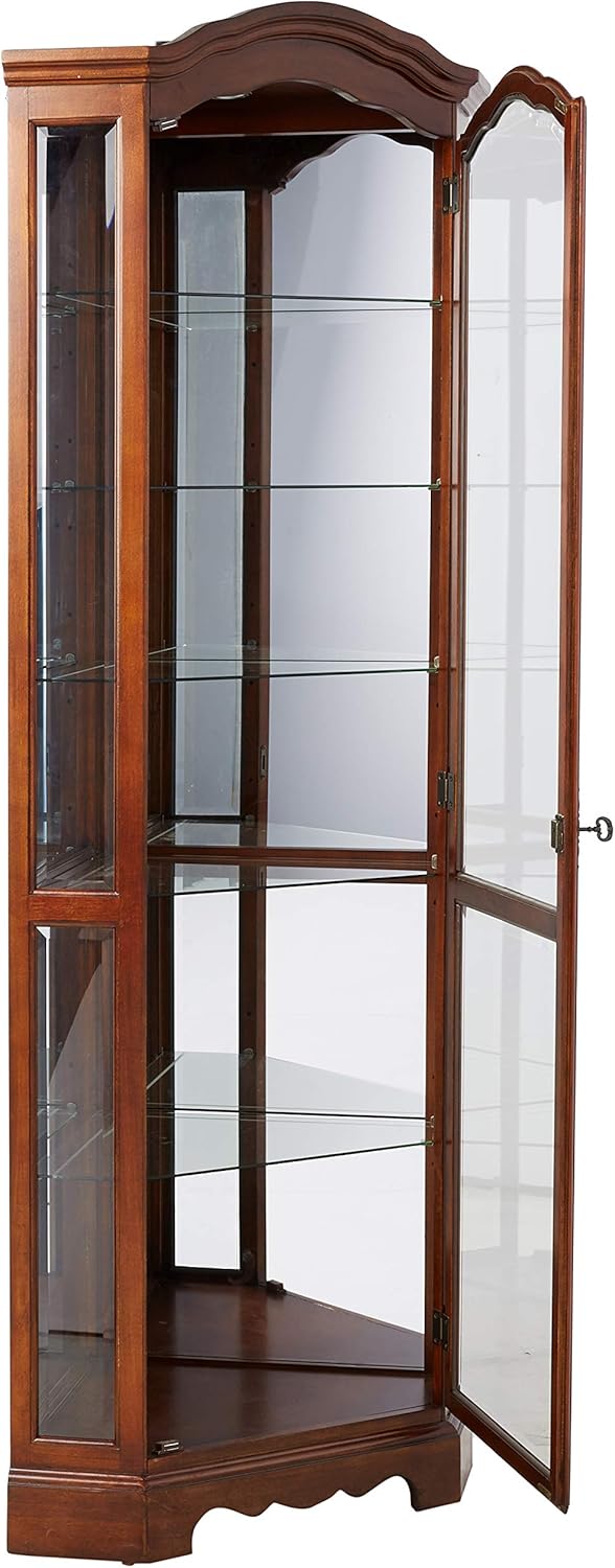 5-Shelf Corner Curio Cabinet Medium Brown and Clear 950175