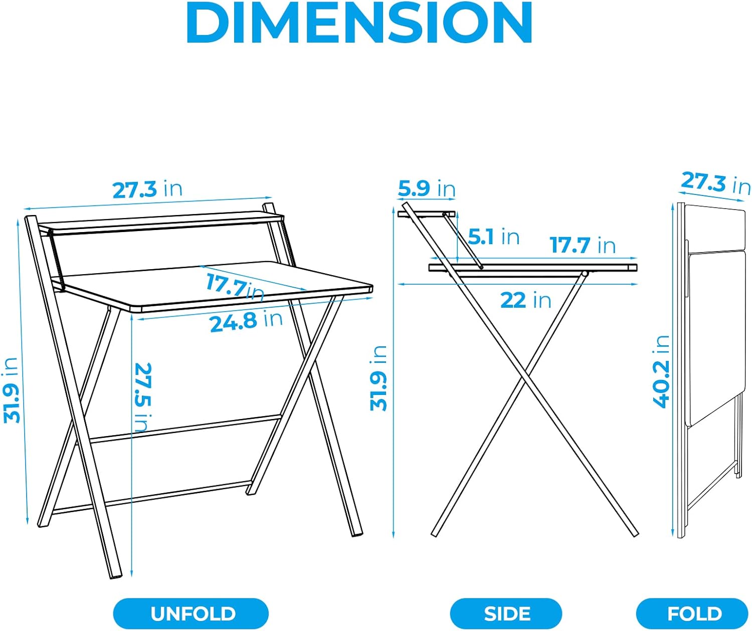 GreenForest Folding Desk No Assembly Required Small Size and Computer Desk with Storage Printer Shelf 58 inch