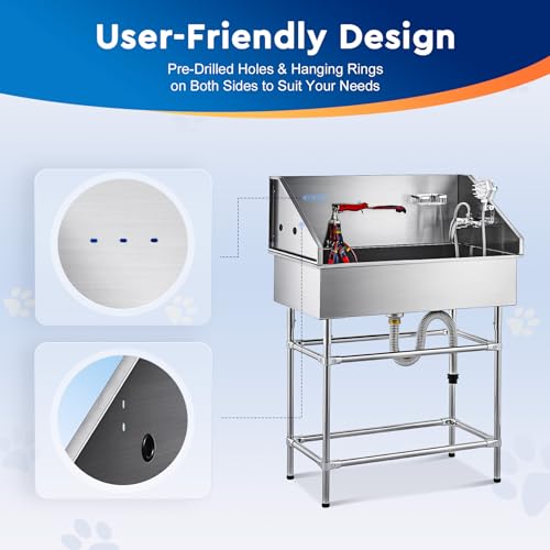 CO-Z 50” Dog Bathing Station for Large Dogs, Professional Dog Grooming Tub Pet Dog Washing Station for Home, Large Dog Bathtub with 304 Stainless Steel Tank, Removable Floor Grate, Steps, Faucet
