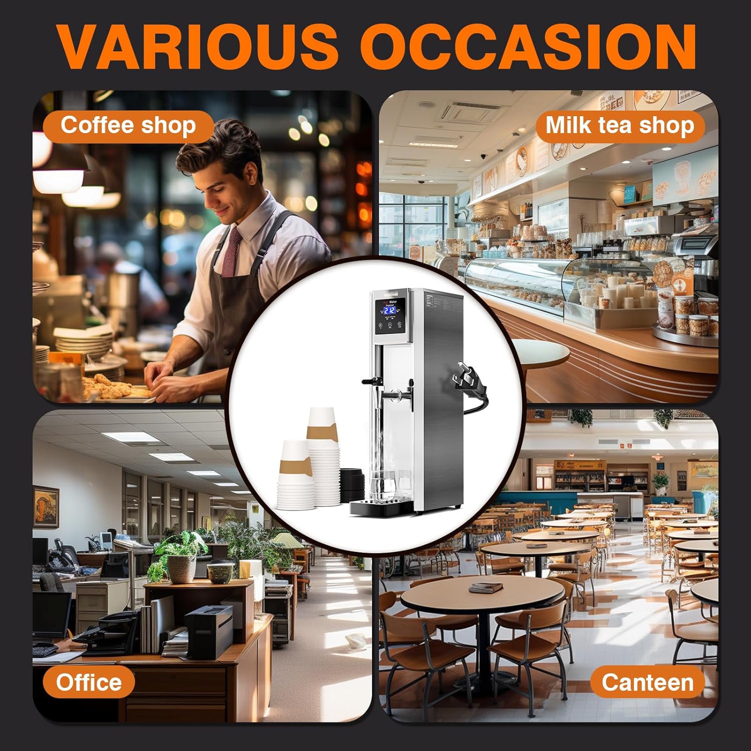 WantJoin Hot Water Dispenser Commercial Water Boiler 20L(5.2GAL)/Hour Step-Heating Electric Countertop Water Dispenser Automatic Temperature Control 32°F-212°F, for Boba Tea Coffee Shop Office 1800W
