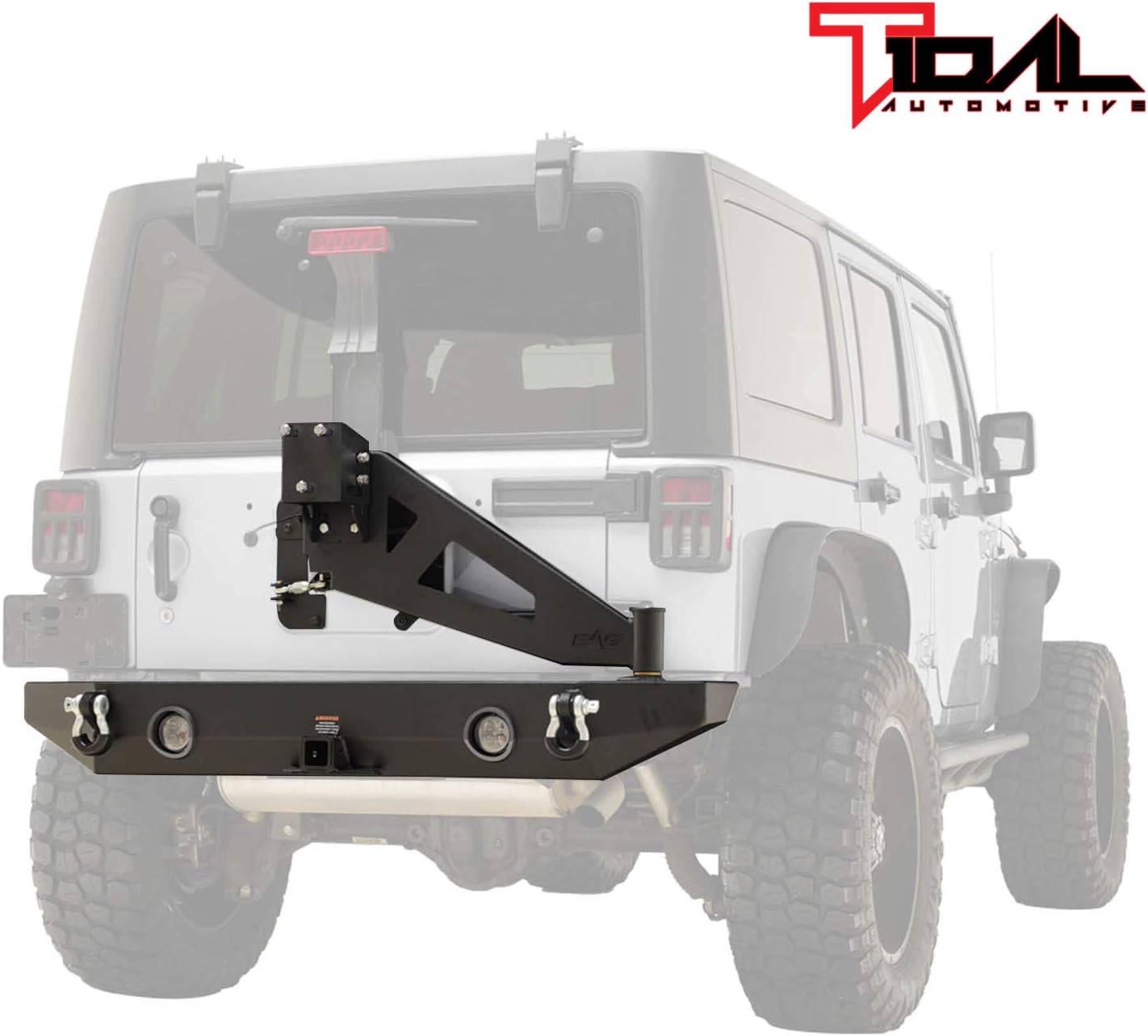 Tidal Rear Bumper & Spare Tire Rack & Hitch Receiver W/2 LED Lights Compatible with 2007-2018 Wrangler JK