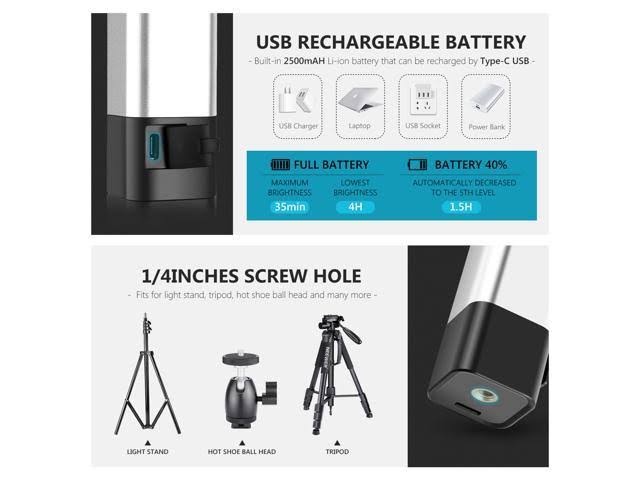 Neewer Light Wand Handheld LED Video Light Stick Photography Lighting Kit with Barndoor/Remote Control/Carry Bag, USB Rechargeab