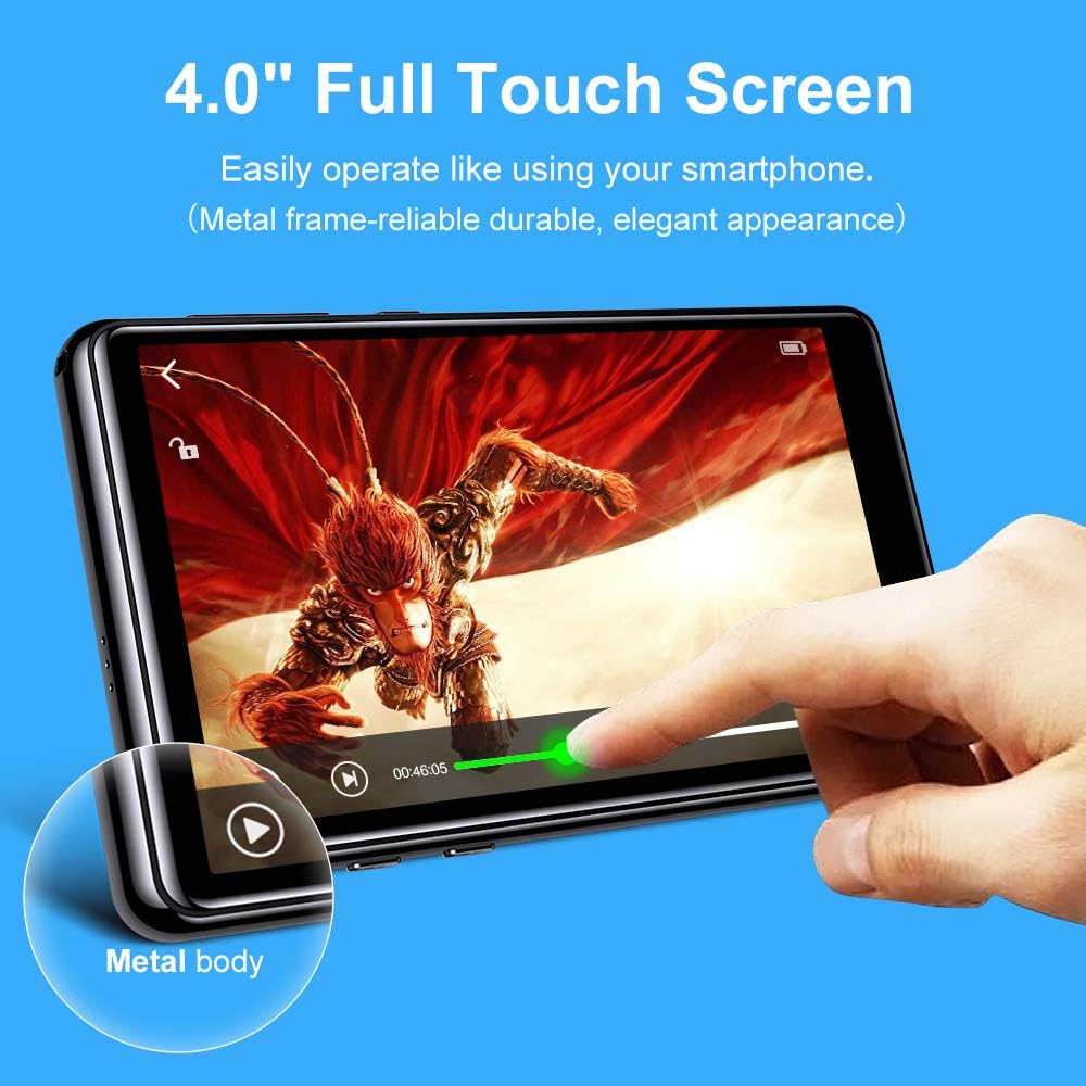 16GB MP3 Player with Bluetooth, Full Touchscreen HD Video Mp4 Mp3 Music Player with Speaker,FM Radio, Micro SD Slot, Headphones + Case Included, up to 128GB Pack of 2
