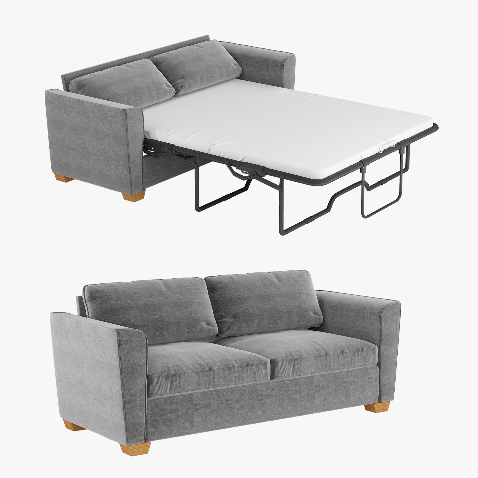 MUZZ Full Size Pull Out Sofa Bed, Velvet Sofa Couvh with Pull Out Bed, Sleeper Sofa Couch with Foam Mattress, 2-in-1 Sleeper Couch Bed for Living Room/Apartment/Small Spaces (Grey)