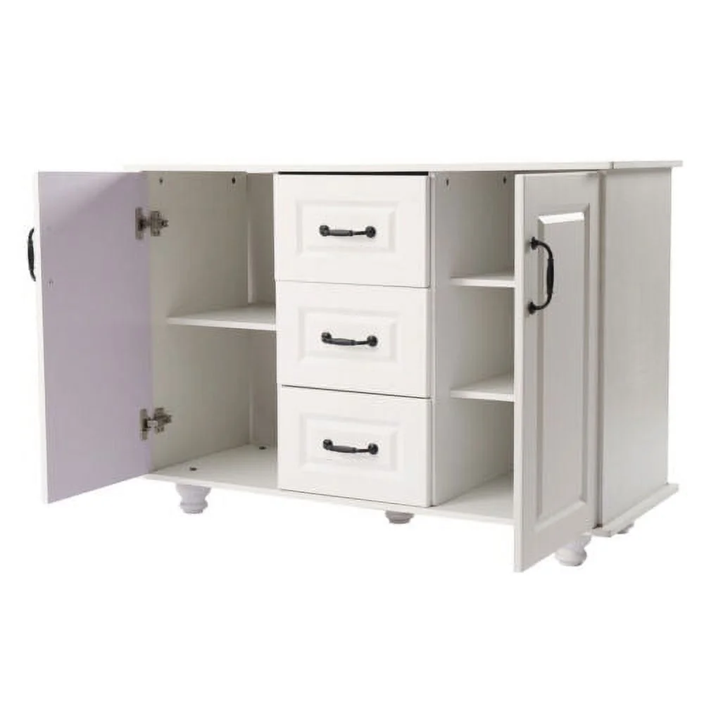 White Kitchen Storage Cabinet Wooden 3 Drawers 2 Door Cupboard Free Standing