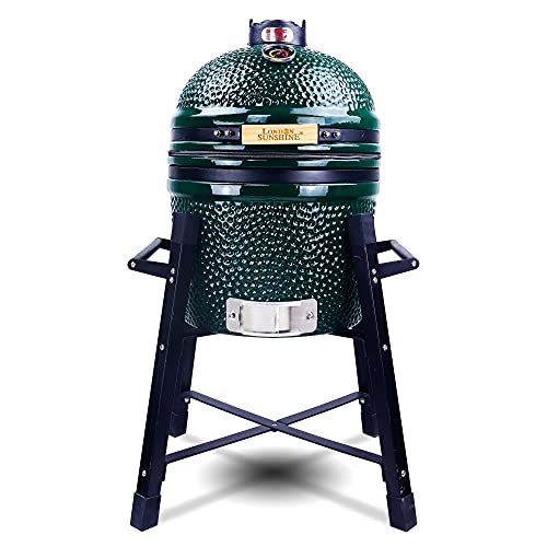 Ceramic Kamado Charcoal BBQ Grill and Smoker, Stainless Steel Grates -15" Ceramic with Tall Stand (BLACK)