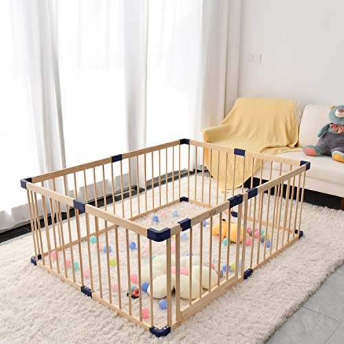 Baby Wooden Playpen,baby Playars, Baby Fence Play Area with Safety Gate, Sturdy Playpen for Babies and Toddlers, Indoor Safety Play Yard (55x79x24 Inches)