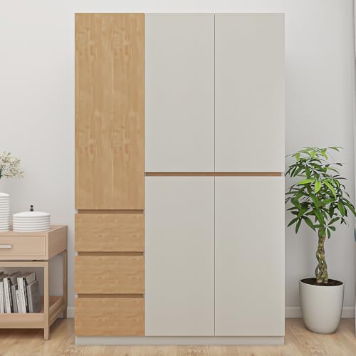 4-Door armoire wardrobe closet, White Wood Bedroom Armoire with Hanging Rod and Quadruple Doors, Closet Organizers and Storage, 63"x20.5"x74".
