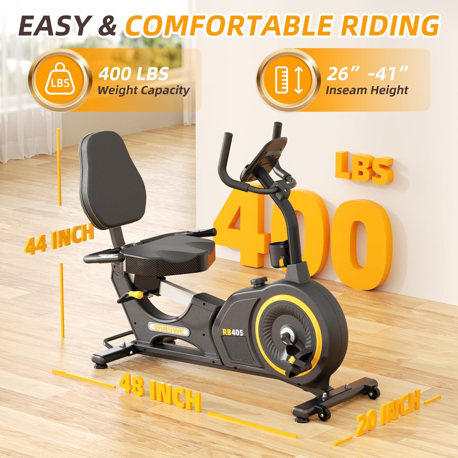 VANSWE Recumbent Exercise Bike, Recumbent Stationary Bikes for Home 400 LBS Weight Capacity, Exercise Bike for Home Seniors with Smart App and Bluetooth Connectivity, LED Display, Pulse Handle
