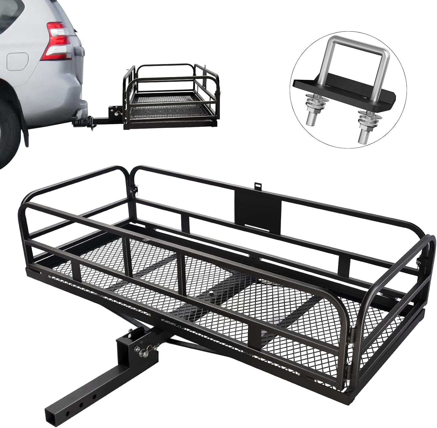 Wildroad Hitch Mount Cargo Carrier Basket 500 LBS Folding Vehicle Cargo Baskets 60" x 25.6" x 13.8" Fits 2" Receiver for SUV, Pickup Truck, Trailer