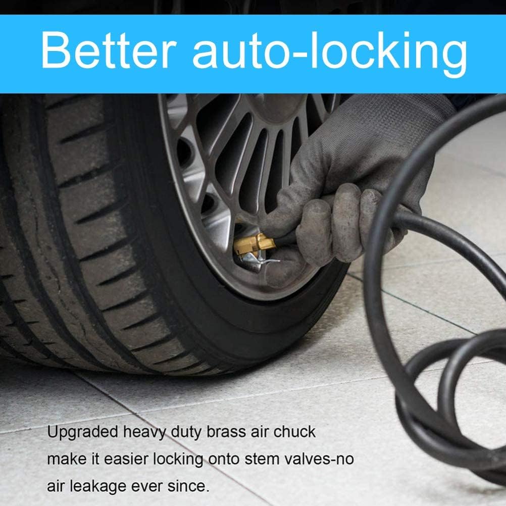 Cooyeah 4Pcs Air Chucks, Universal Heavy Duty Open Flow Straight Lock-On Tire Chuck with Clip for Inflator Gauge Compressor Accessories Pack of 2