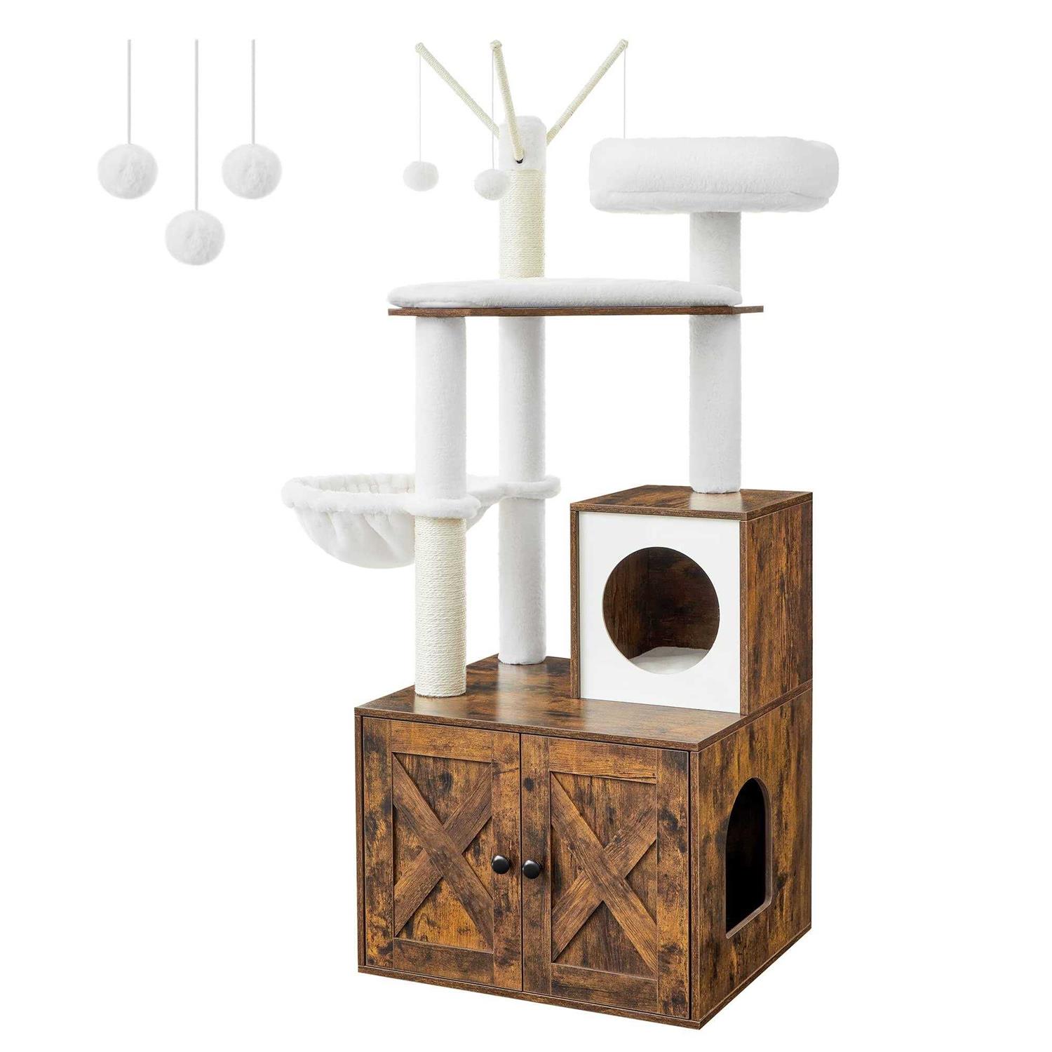 Feandrea WoodyWonders Cat Tree with Litter Box Enclosure 2-in-1 Modern Tower - Pet Supplies online store