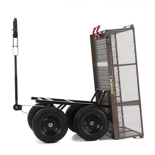 Gorilla Carts Steel Utility Wagon w/Removable Side Panels, 1200 lb Capacity, Gray - Outdoor Flatbed Cart with 39.45" x 22" Metal Mesh Bed and All-Terrain Wheels for Garden, Lawn & Landscaping