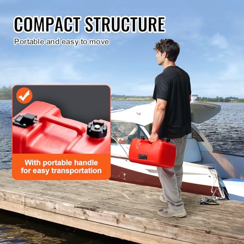 VEVOR Boat Marine Fuel Tank, 12 Gallon/55L, Portable Fuel Gas Tank for Outboard Engine Boats, Plastic Outboard Marine Boat Fuel Tank with Hose, Easy to Carry for Yacht, Fishing Boat, Deck Boat, Red