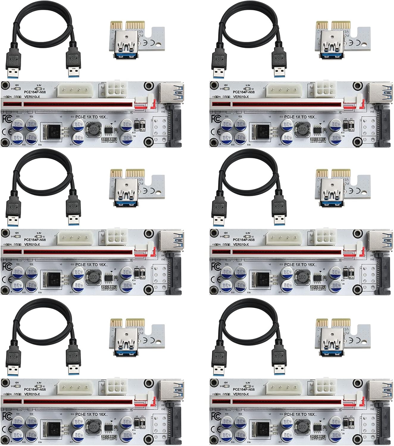 MZHOU PCI-E 1X to 16X Riser Card - Graphics Extension Powered Riser Adapter Card with 24in USB 3.0 Extension Cable for GPU Mining（White-6 Pieces） Pack of 2