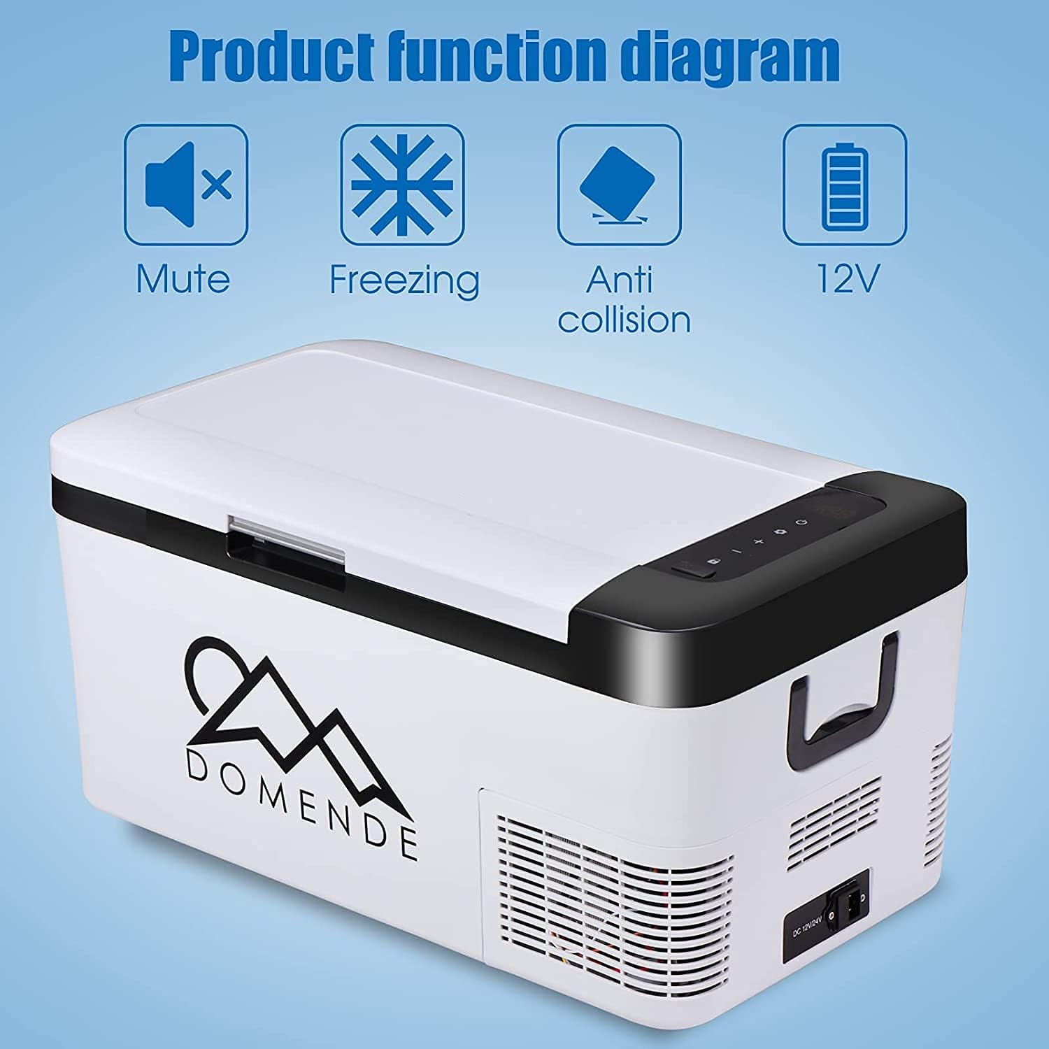 Domende 12 volt Refrigerator Portable Freezer Fridge Electric Cooler (-4℉-68℉) with 12/24V DC & 110V AC Cord for Car, RV, Truck, Van, Boat for Camping, Travel, Fishing Outdoor