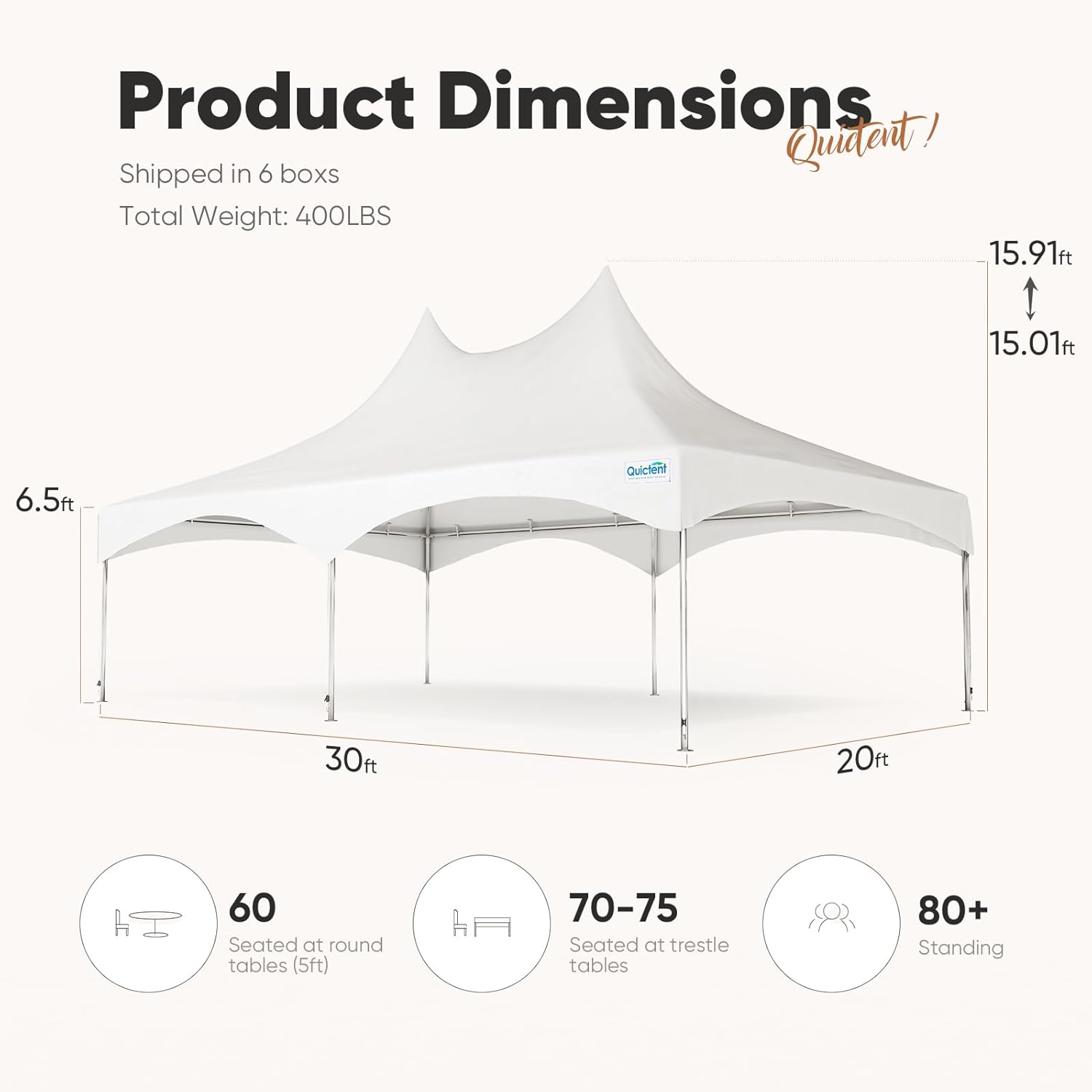 Quictent 20x30ft Party Tent Outdoor Heavy Duty Canopy Gazebo Fire Retardant White Vinyl, 100 Person Capacity Tent for Parties, Weddings, and Events, Commercial and Residential Use