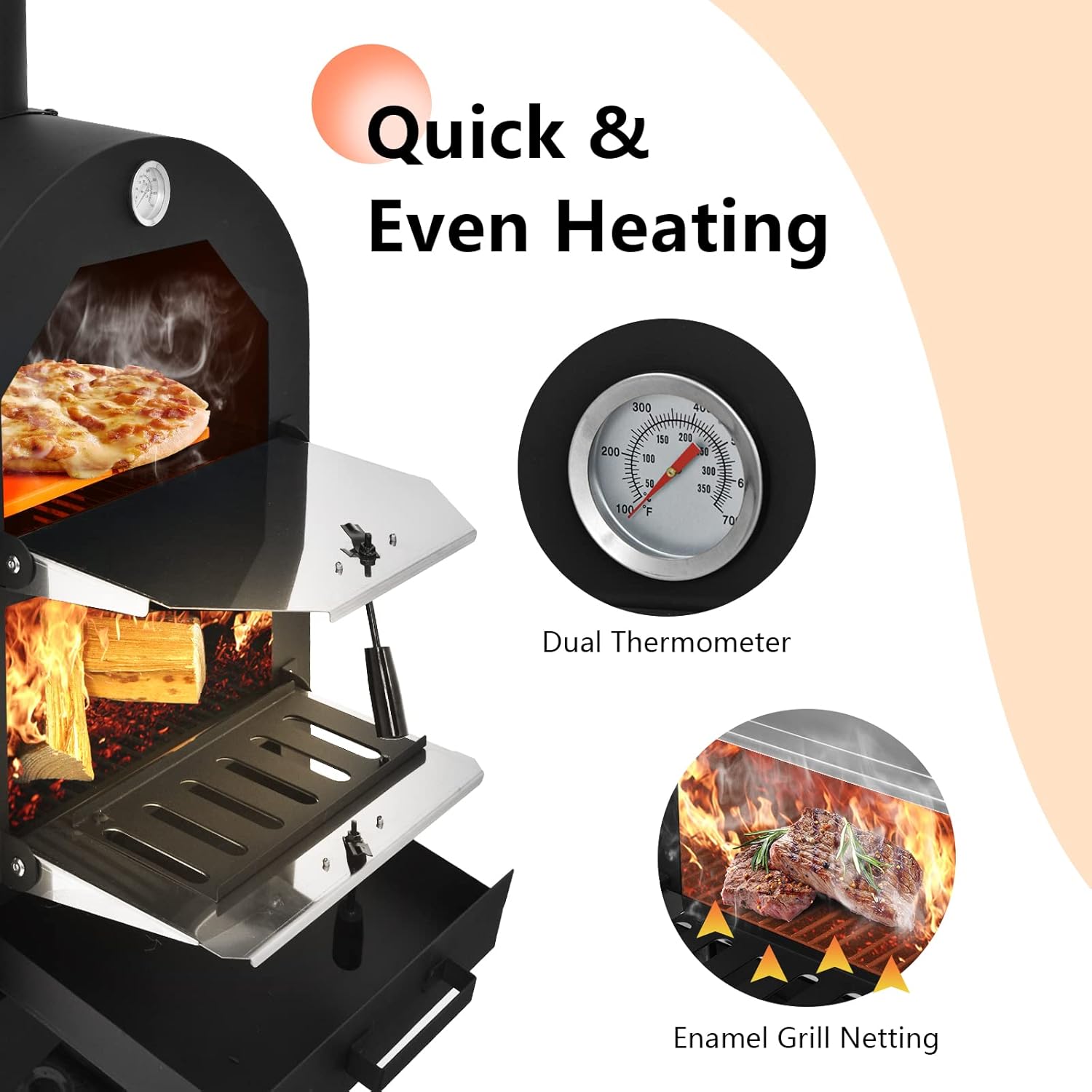 ORALNER Outdoor Pizza Oven, Wood Fired Pizza Oven Cooker with 12" Pizza Stone, Pizza Peel, Waterproof Cover, Portable Grill Pizza Maker on Wheels for Outside Backyard, Camping