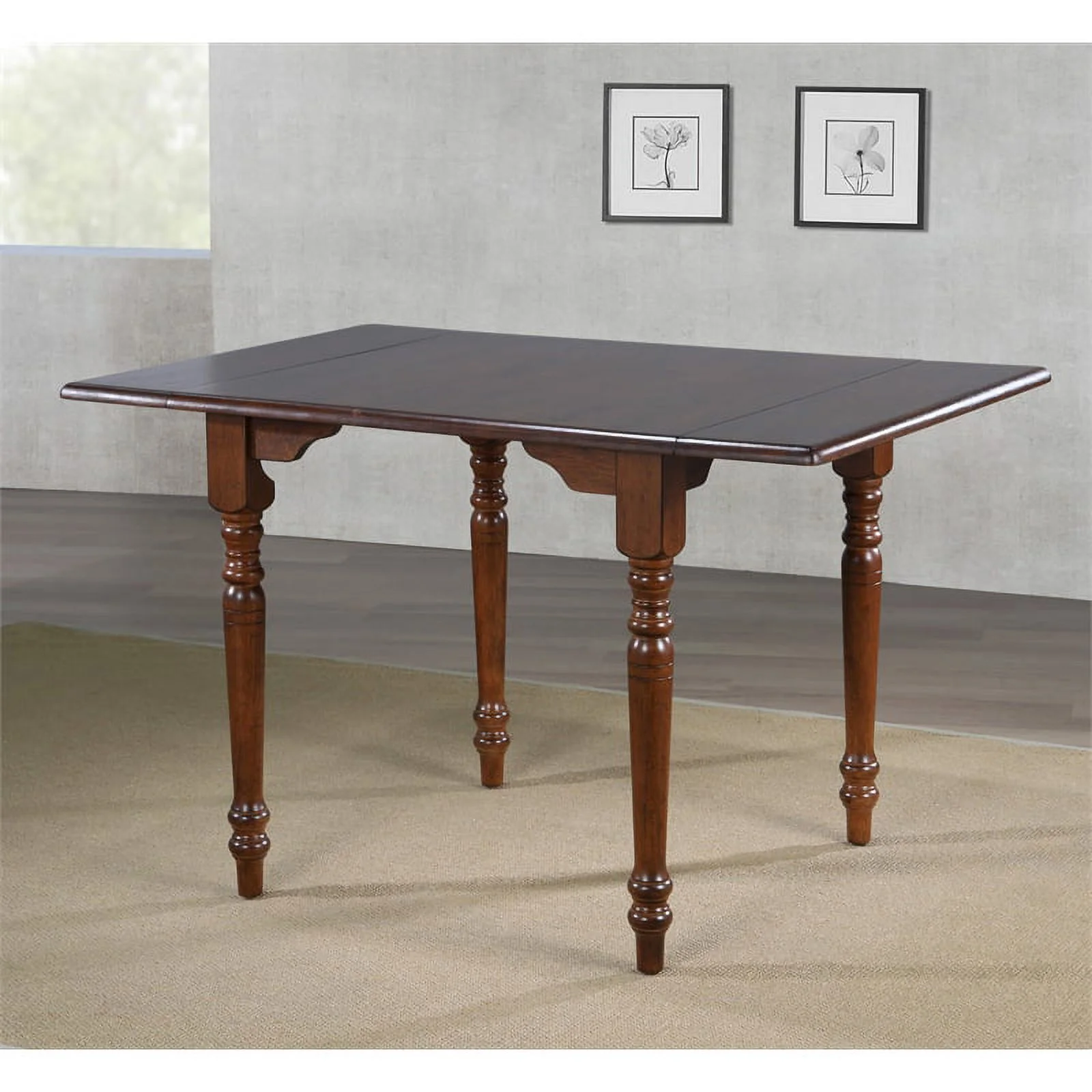 Bowery Hill Rectangle Drop Leaf Dining Table Antique White/Chestnut Brown Wood