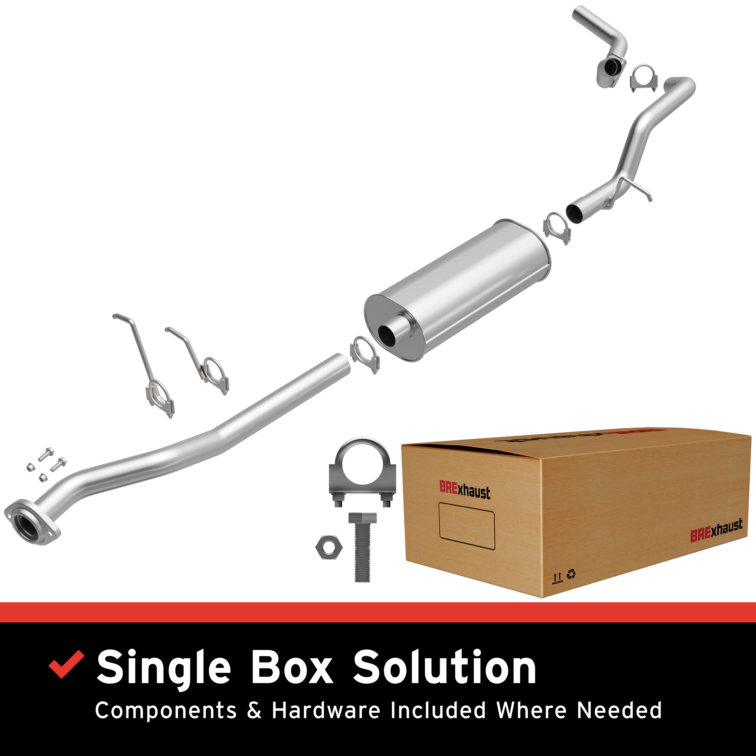 BRExhaust Direct-Fit Replacement Exhaust System 106-0714: For 1999-2007 Chevrolet Silverado 1500, For 1999-2007 GMC Sierra 1500, 119.0" Wheelbase, 133.0" Wheelbase