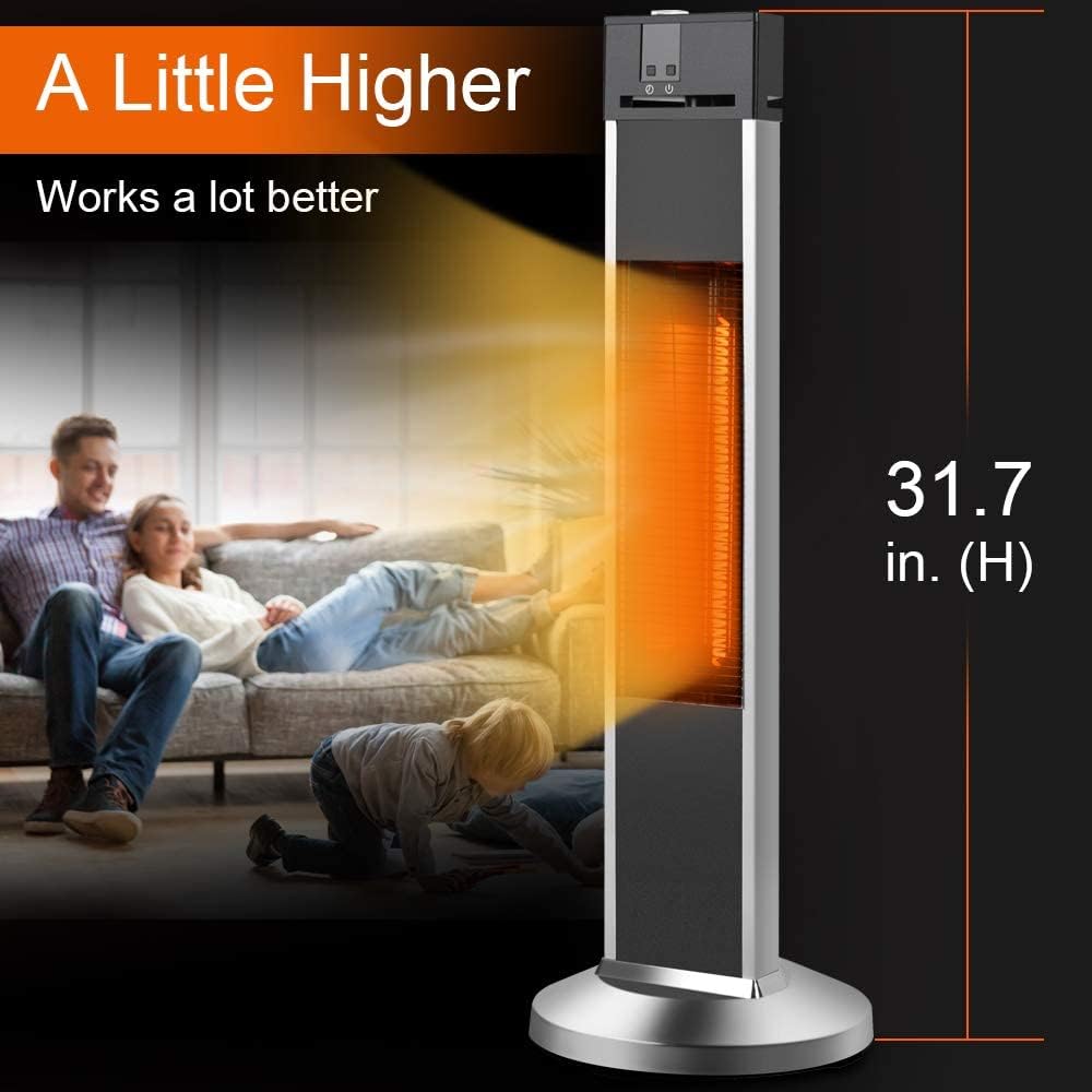 Patio Heater-Trustech Space Heater Infrared Heater w/Remote, 24 Timing Auto Shut Off Radiant Heater, 500/1000/1500W, Super Quiet 3s Instant Warm Vertical Electric Heater for Big Room Backyard