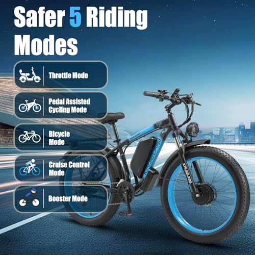 Electric Bike for Adult 4000W Peak Brushless Dual Motor 48V 23Ah Removable Bicycle Electric Bike 26 Inch Fat Tire Mountain Ebike 21 Speed Electric Dirt E Bikes
