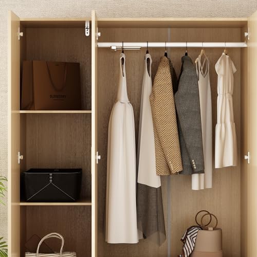 Homsee 82.7" H Modern Armoire Wardrobe Closet with 8 Doors and 2 Drawers, Clothing Storage Cabinet with 3-Tier Shelves and Hanging Rod for Bedroom, Light Brown Wood Grain
