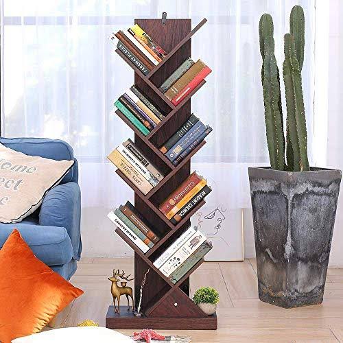 Bathwa Tree Bookshelf, 9-Shelf Tree Bookcase Wood Bookshelves, Floor Standing Tree Bookcase in Living Room Home Office, Tree She