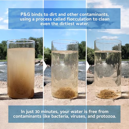 P&G Purifier of Water Portable Water Purifier Packets. Emergency Water Filter Purification Powder Packs for Camping, Hiking, Backpacking, Hunting, and Traveling.