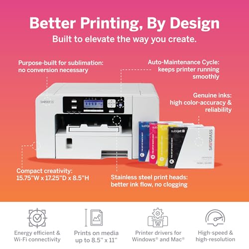 Sawgrass SG500 Sublimation Printer Starter Bundle | Includes Professional Dye-Sublimation Printer, SubliJet UHD Inks & TruePix Sublimation Paper | Wi-Fi Connectivity | Create Custom Designs