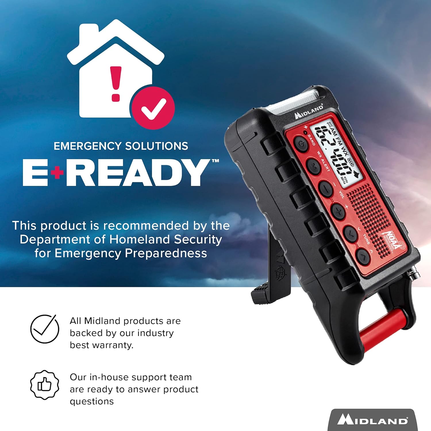 Midland - ER310, Emergency Crank Weather AM/FM Radio - Multiple Power Sources, SOS Emergency Flashlight, Ultrasonic Dog Whistle, & NOAA Weather Scan + Alert (Red/Black) Pack of 2
