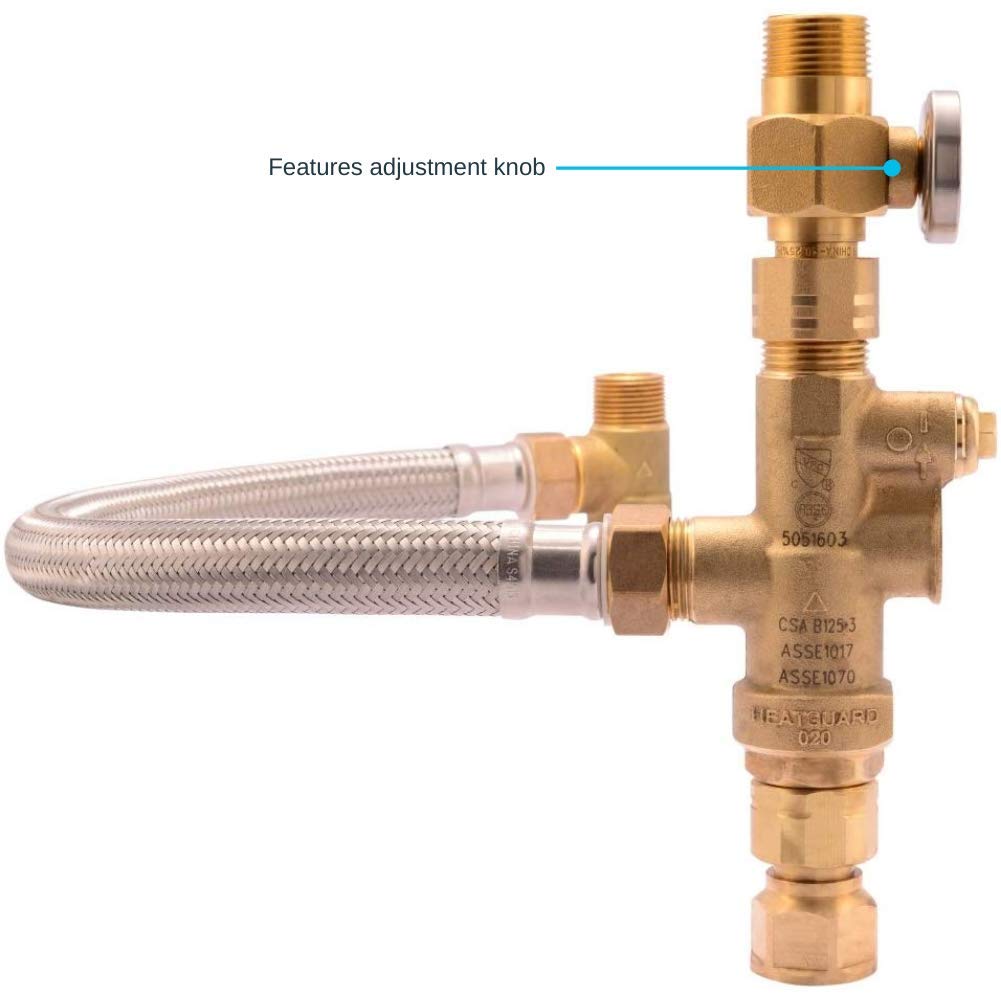 Cash Acme Water Heater Tank Booster Pro, Thermostatic Mixing Valve 3/4 with Temperature Gauge, Braided Hose, Domestic and Commercial Application