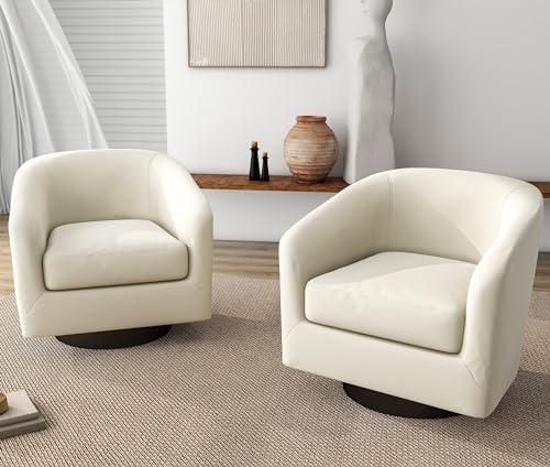 UIXE 360° Swivel Barrel Accent Chair Upholstered Armchair, Modern Round Club Arm Chair Living Room Single Sofa Seating Bedroom Side Reading Seat in Fabric, Flax Khaki