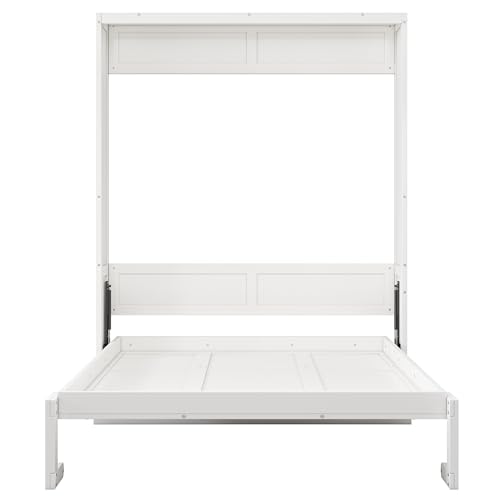 Full Size Murphy Bed with Desk Combo,61.5-inch Wood Cabinet Bed,3 in 1 Folding Wall Bed Murphy beds for Guest Room/Study/Office(White)