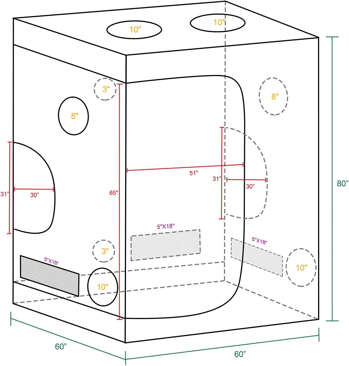 MARS HYDRO TS 3000 LED Grow Light with 5x5 Grow Tent, 60"x60"x80" for Indoor Plant Growing