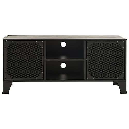 TV Stand Gray 41.3"x14.2"x18.5" Metal and MDF,Modern Industrial Metal and MDF TV Stand with Mesh Doors and Shelf for Living Room Furniture for TV & Media, Entertainment Centers
