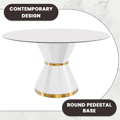 LeisureMod Modern Dining Table with a Round Glass or Sintered Stone Tabletop in White Steel Seats 6-10 for Home and Kitchen Qorvus Collection, 60" Wide, Black