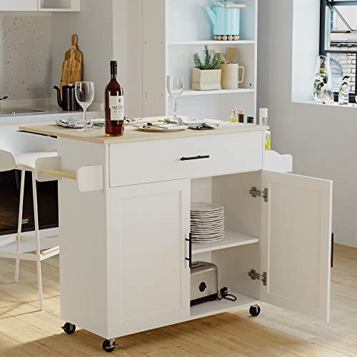 IRONCK Rolling Kitchen Island Table on Wheels with Drop Leaf, Storage Cabinet, Drawer, Spice/Towel Rack, Kitchen Cart, 47.25" Wide Black