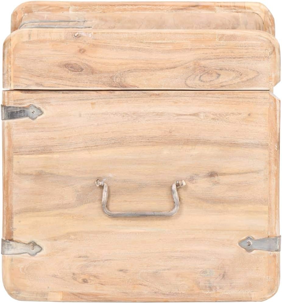 Rustic Solid Acacia Wood Chest Storage with Safety Hinge Wooden Trunk ​Chest, Wood Treasure ​Chest, Home Decor Hallway Interior Living Room Chest 15.7" x 15.7" x 15.7"