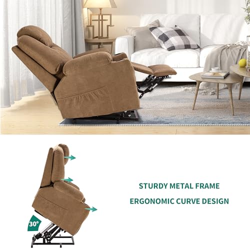 YITAHOME Power Lift Recliner Chair for Elderly, Electric Lift Chair with Heat and Massage, Fabric Recliner Sofa with 2 Cup Holders, Side Pockets & Remote Control for Living Room (Light Brown)