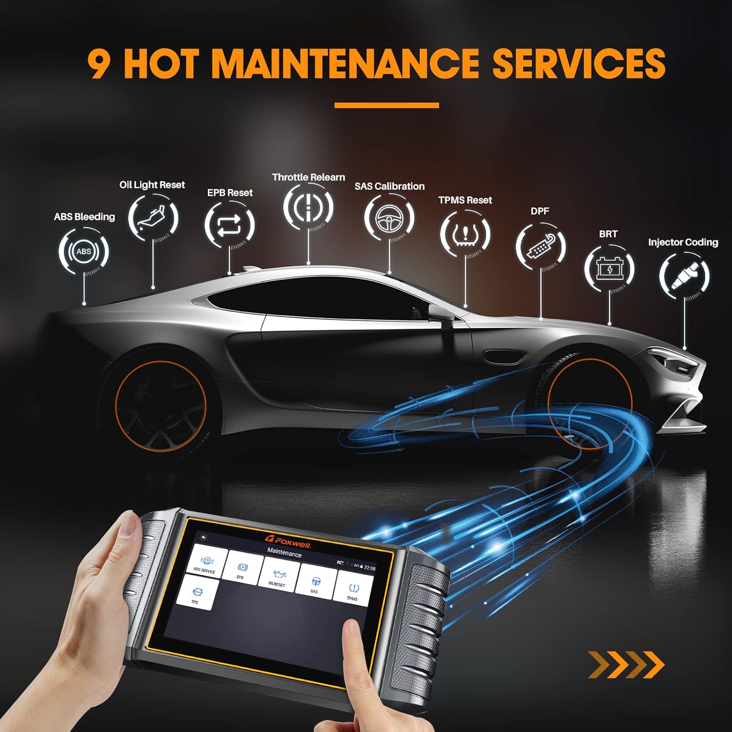 FOXWELL NT716 OBD2 Scanner Tablet ABS/SRS/Engine/Transmission Diagnoses with 9 Services Reset Injector Coding Battery Registration SAS TPMS EPB Throttle/ABS Bleeding/Oil Reset Light Fault Code Reader