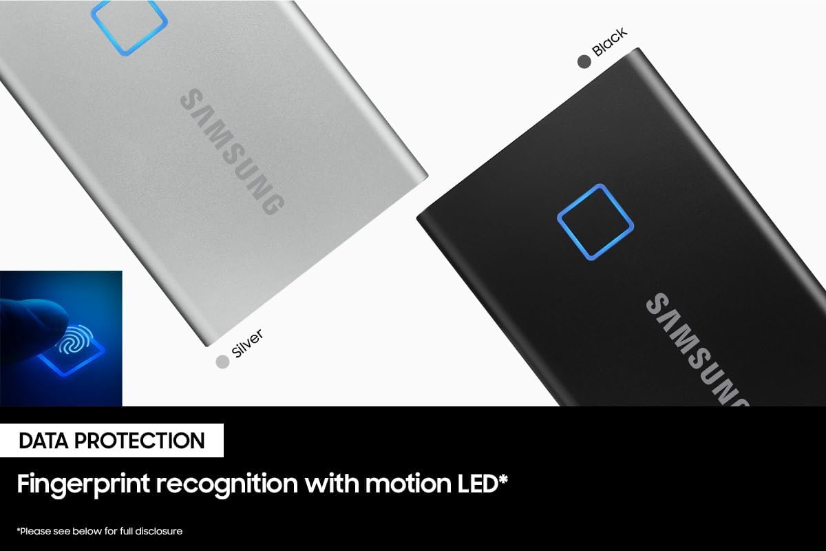 SAMSUNG T7 Touch Portable SSD 2TB ,up to 1050MB/s, USB 3.2 External Solid State Drive, Black (MU-PC2T0K/WW)