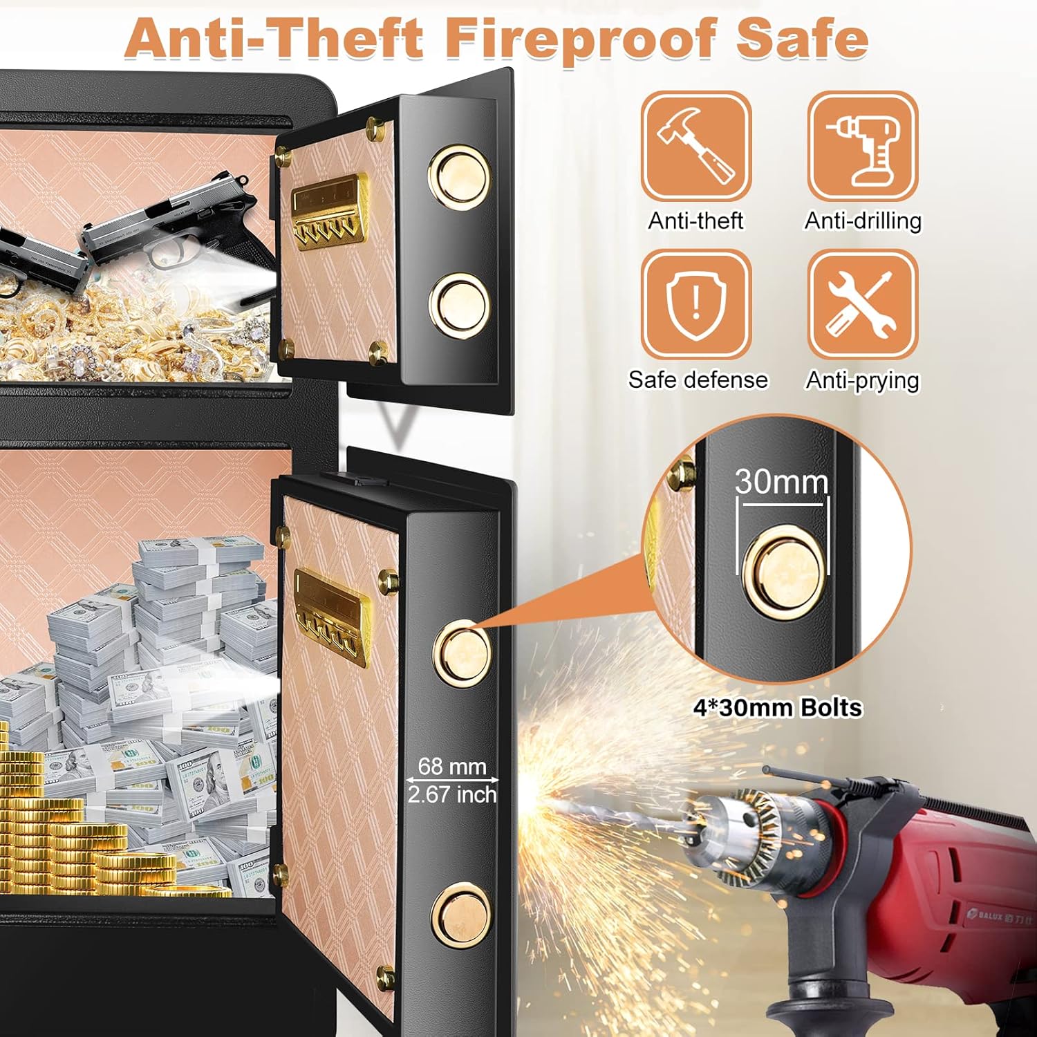 3.6 Cubic Extra Large Fireproof Safe Box with Double Safe, 83 LB Heavy Duty Security Home Safe with Inner Cabinet Box, Anti-Theft Combination Lock Box for Money Jewelry Documents Valuables